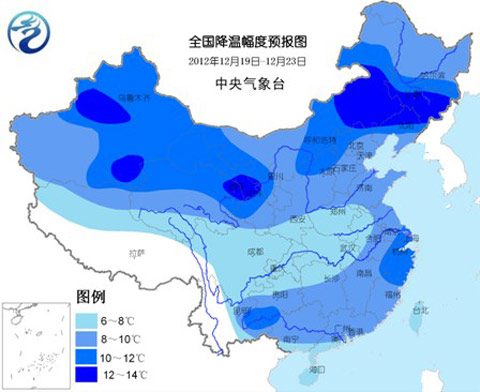 全国降温幅度预报图(19日至23日)