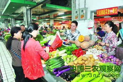 　在试点菜场的 “可追溯蔬菜放心摊位”，市民买菜放心。