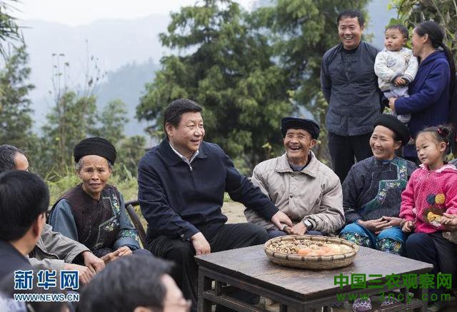 （习近平在湘西土家族苗族自治州花垣县排碧乡十八洞村同村干部和村民座谈。新华社记者王晔摄）